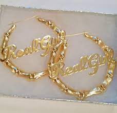 Get it as soon as mon, feb 8. Gold Large Bamboo Name Hoop Earrings Be Monogrammed