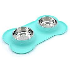Superdesign Stainless Steel Double Bowl Set In Bone Shape Silicone Stand For Dog Or Cat Medium Light Green You Can Get Ad Dog Bowls Small Dogs Dog Food Mat