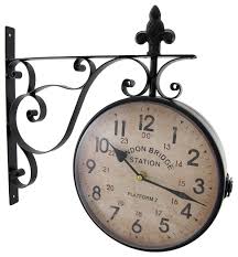 Kiaotime european vintage double sided station metal wall clock art clock decorative double faced wall clock 360 degree rotate, dark brown color. London Bridge Station Double Sided Wall Mounted Clock Traditional Wall Clocks By Zeckos Houzz