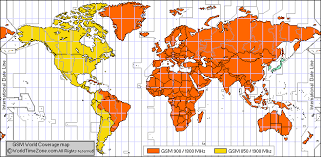 Gsm World Coverage Map Gsm Country List By Frequency Bands