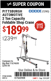 The supporting structure the hoist is mounted to must be designed to withstand the loads and forces imposed by the hoist for the rated load. Pittsburgh Automotive 2 Ton Capacity Foldable Shop Crane For 189 99 Harbor Freight Tools Harbor Freight Coupon Pittsburgh