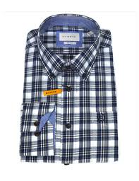38 dal collo al fondo: Camicia Bugatti Scacchi Cotone Caldo Botton Down Bianca Blu Marrone