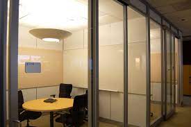 Walled meeting space can also be critical for offering privacy and focus for collaborative meetings in open floor plan environments. Mini Meeting Rooms Modern Office Design Conference Room Design Meeting Room Design