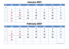 While there are so many great things about the calendars we offer here at vlcalendar.com, one of our best features is that you can print as specifically, on our february 2021 calendar, you'll find 28 days and two special holidays marked: Printable Calendar January And February 2021 Word Pdf Free Printable 2021 Monthly Calendar With Holidays