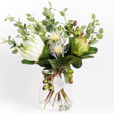 Real to the touch flowers are the these real touch calla lilies are water proof, fade resistant, and crush proof. Real Touch Artificial Proteas Gum Nuts And Leucosperum Arrangement Forever Flowe Artifical Flowers Artificial Flower Arrangements Fake Flowers Arrangements