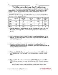 world currencies exchange rate word problems teachervision