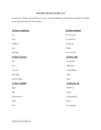 List Of Transition Words For 5th Grade Writing Google Search Writing Worksheets Common Core Writing Transition Words