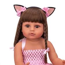 ROSHUAN Lifelike Tan Skin Reborn Baby Dolls 22 inch African American Baby  Girl Black Doll Reborn Toddler Dolls Long Brown Hair with Pink Dress  Accessories as Best Festival Gifts Set : Buy