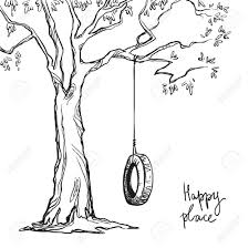 Barney Clipart Black And White Tree With A Tyre Swing Vector Illustration Mini Drawings Tree Illustration Tree Drawing