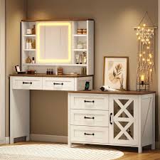 Sikaic Led Glass Top Vanity Desk With