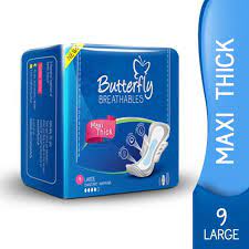 Maybe you would like to learn more about one of these? Butterfly Breathables Maxi Thick Sanitary Pads Large 9 Pcs Dawaaiwala