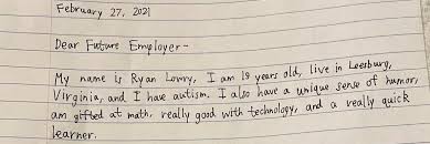 Do you know how to write a cover letter? Leesburg 20 Year Old With Autism Goes Viral With Cover Letter Earns Animation Scholarship News Loudountimes Com
