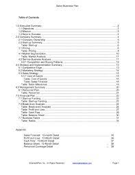 Table of contents list each section of your plan, with appropriate page numbers.tabs attached to the first page of each section can make it easier for the reader to find a specific section. Salon Business Plan Table Of Contents Sample Plan Llc