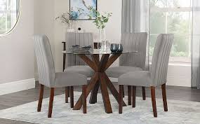 For your consideration this elegant dining room set in art deco style, designed by vittorio dassi in the 1950s, composed by dining table with its chairs (set of 8). Hatton Round Walnut And Glass Dining Table With 4 Salisbury Grey Velvet Chairs Furniture And Choice