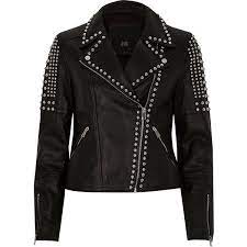 River Island Black Studded Leather Biker Jacket 245 Liked On Polyvore Featuring Outerwear Fur Collar Leather Jacket Black Studded Studded Leather Jacket