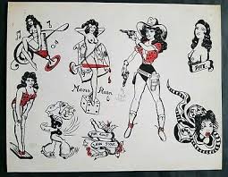 Images of pin up girls have always had a solid place among the top choices for tattoos, particularly for men. Vintage Skuse Zeis Produx Tattoo Flash Cowgirl Pinup Mans Ruin Giclee Print 23 00 Picclick