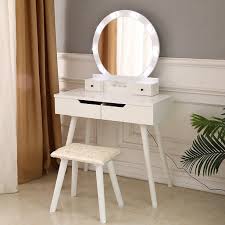 The unique style design, come with a vanity, a adjustable brightness mirror, cushioned stool and free makeup organizer. Ktaxon Vanity Set With Round Lighted Mirror Makeup Dressing Table With 8 Light Bulbs Cushioned Stool Set Bedroom Vanities Set White Walmart Com Walmart Com