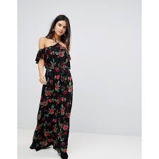 Ax Paris Off Shoulder Floral Maxi Dress 44 Liked On Polyvore Featuring Dresses Black Floral Maxi Dress Floral Print Maxi Dress Off Shoulder Floral Dress