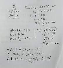 Mencari luas segitiga jika diketahui kelilingnya. Diketahui Keliling Segitiga Sama Kaki Adalah 16 Cm Jika Panjang Alasnya 6 Cm Maka Luasnya Adalah Brainly Co Id