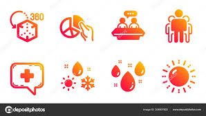 Employees Talk Rainy Weather Medical Chat Line Icons Set Pie