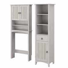 When it comes to storage, no space in the home creates as much challenge as the bathroom. Bush Furniture Salinas Tall Linen Cabinet And Over The Toilet Storage Cabinet In Linen White Oak Bush Furniture Sal029lw