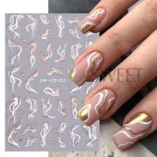 Creative Strip Line Nail Art Stickers Geometry Black White Abstract Wave  Adhesive Decal Simple Metal French Manicure Wraps Foils