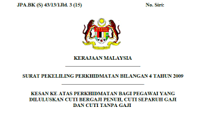 Check spelling or type a new query. Pekeliling Kesan Ke Atas Perkhidmatan Bagi Pegawai Yang Diluluskan Cuti Bergaji Penuh Cuti Separuh Gaji Dan Cuti Tanpa Gaji