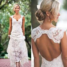 2017 Lace Cap Sleeve Open Back Beach Vintage Country Wedding Party Dresses Db0201 Lace Wedding Dress Country Long Wedding Dresses Wedding Dresses With Straps
