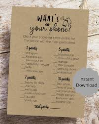 What S On Your Phone Bridal Shower Game Printable Etsy In 2020 Bridal Shower Games Bridal Shower Question Game Fun Card Games