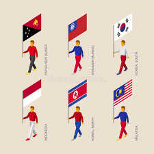 Diese flagge wird heute noch auf taiwan verwendet. Leute Mit Flaggen Papua Neu Guinea Myanmar Korea Indonesien Vektor Abbildung Illustration Von Malaysia Schattenbild 77769096