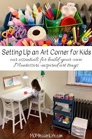 The craft room in my house doubles as a home office for my wife sabrina, so we've separated areas accordingly. Setting Up An Art Corner For Kids Our Essentials For Build Your Own Montessori Inspired Art Trays Kids Art Corner Art Corner Kids Art Area