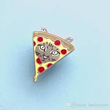 Custom Gold Plated Hard Enamel Pizza Cat Lapel Pin Jacket Shooes Pin