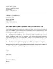 Dengan ini saya bermaksud memohon bantuan dana dari pt. Surat Mohon Bantuan Baik Pulih Atap Dan Siling Rumah Zenah Binti Harun No A 29 Kampung Cegar 35500 Bidor Perak Darul Ridzuan Tarikh 09 November Course Hero