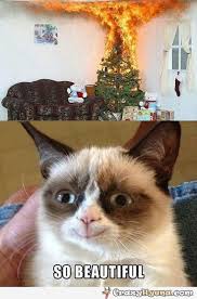 The Christmas Tree Is Burning So The Grumpy Cat Smiles