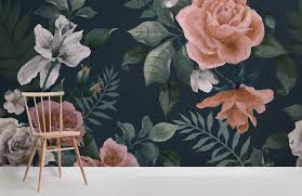 The living room is for many the gravity pole of the home. Dark Green Pink Floral Wallpaper Mural Hovia