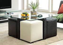 Ruti Black White Padded Leather Glass Top Coffee Table 4 Ottomans Coffee Table With Stools Coffee Table With Seating Coffee Table With Stools Underneath