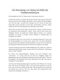 Dieser wird geprägt durch das angebot und die nachfrage, die am markt herrschen. Die Bewertung Von Aktien Mit Der Fundamental Analyse