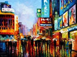 Lights Of Downtown Palette Knife Oil Painting On Canvas By Leonid Afremov Painting Leonid Afremov Paintings Canvas Painting