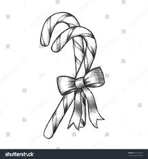 Vector Clip Art Of Sweet Christmas Candy Canes With Stripes And A Cute Bow In A Black And White Ink Han Christmas Drawing Christmas Sketch Candy Coloring Pages
