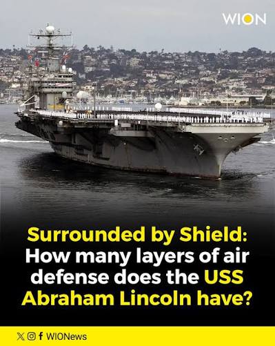 The USS Abraham Lincoln uses a 7-layer shield, ranging from F-35 jets and  Aegis destroyers to SeaSparrow missiles and Phalanx guns. It combines  hard-kill weapons with electronic jamming to stop aerial threats. #