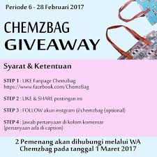 Check spelling or type a new query. Jasa Pembuatan Tas Chemz Giveaway Tas Gratis Untuk 2 Orang Pemenang Bismillah Kabar Gembira Nih Chemzbag Mau Bagi Bagi Tas Gratis Loh Bebas Pilih Motif Pilih Warna Buat 2 Orang Pemenang Giveaway