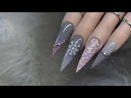 Summer nails acrylic nails coffin glitter coffin acrylics. Grey And Pink Christmas Acrylic Nails Youtube