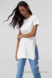 Pantolon Kombinleri Mavi Yirtik Pantolon Beyaz Uzun Kisa Kollu Yirtmacli Tunik Tunik Moda Pantolon