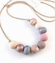 Necklace Polymer Clay Rose Gold Grey Beige And Dusty Pink Polymer Clay Necklace Polymer Clay Beaded Necklace Polymer Clay Jewelry