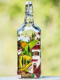 Hand Painted Oil Bottle Olive Oil Cruet Vinegar Glass Etsy In 2020 Painted Glass Bottles Glass Painting Designs Glass Bottles Art