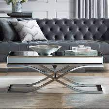 Mirror top iron scroll coffee cocktail table oval gold modern. Desiree 47 1 2 Wide Silver Mirror And Chrome Coffee Table 46y79 Lamps Plus