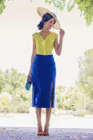 Ver más ideas sobre conjunto blusa y falda, moda, ropa. Look Invitada Conjunto Falda Blusa Tocado Faldas Azules Faldas Conjuntos De Falda