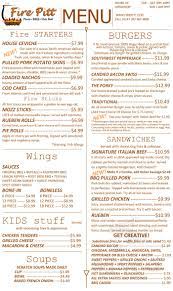 Fire pitt is a fun friendly restaurant where everyone is treated like family. The Fire Pitt Menu In Trevor Wisconsin Usa