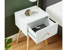 Table De Chevet Coloris Blanc Chene En Bois 40 X 35 X 59 5 Cm En 2020 Table De Chevet Table De Chevet Bois Chevet Bois