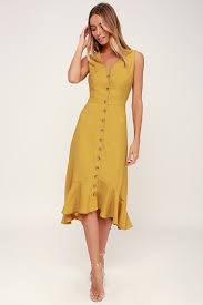 When We First Met Mustard Yellow Button Front Midi Dress In 2020 Midi Dress Sleeveless Yellow Midi Dress Dressy Outfits